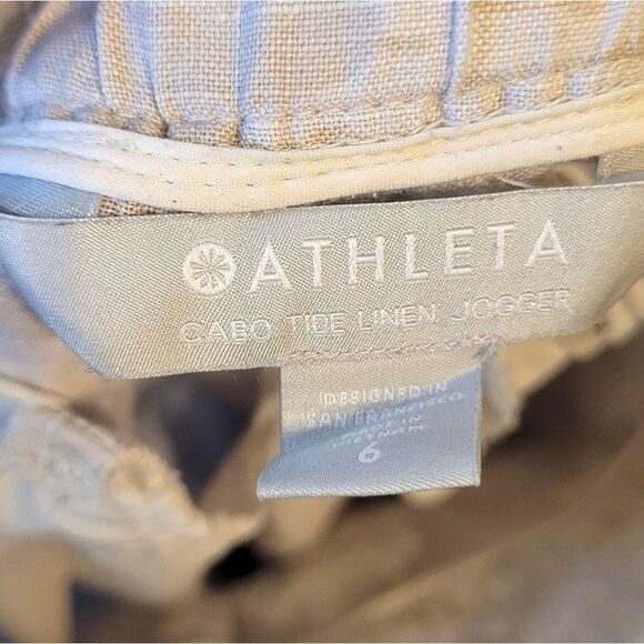 Athleta Women's Light Tan Camo Cabo Tide Linen Joggers Size 6 - Picture 3 of 6